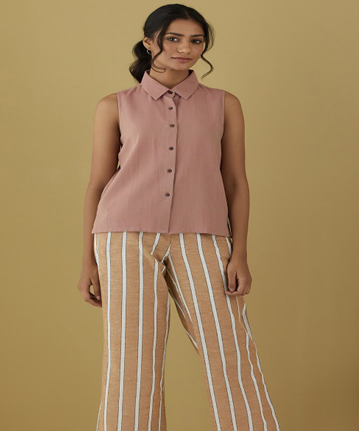 Rangsutra rene pink sleeveless collared top