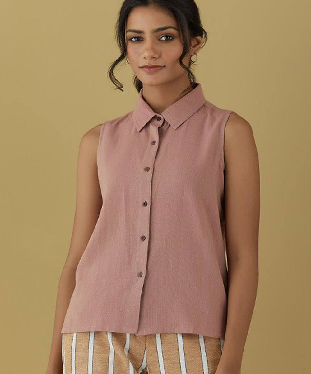 Rangsutra rene pink sleeveless collared top