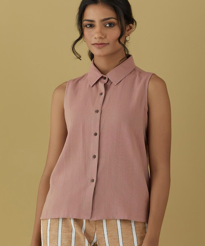 Rangsutra rene pink sleeveless collared top