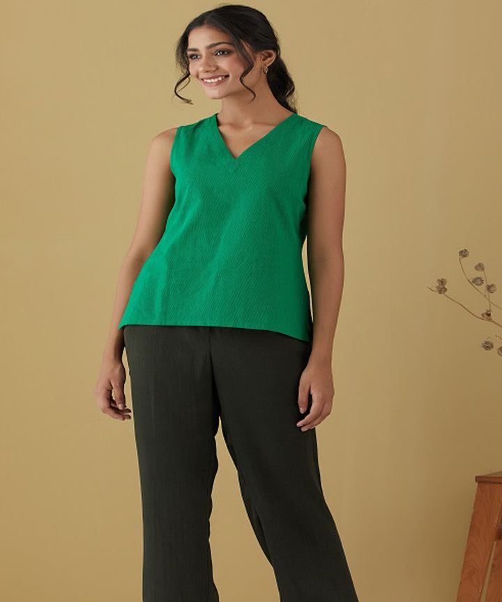 Rangsutra rene sleeveless fitted top with v neckline and slit sides