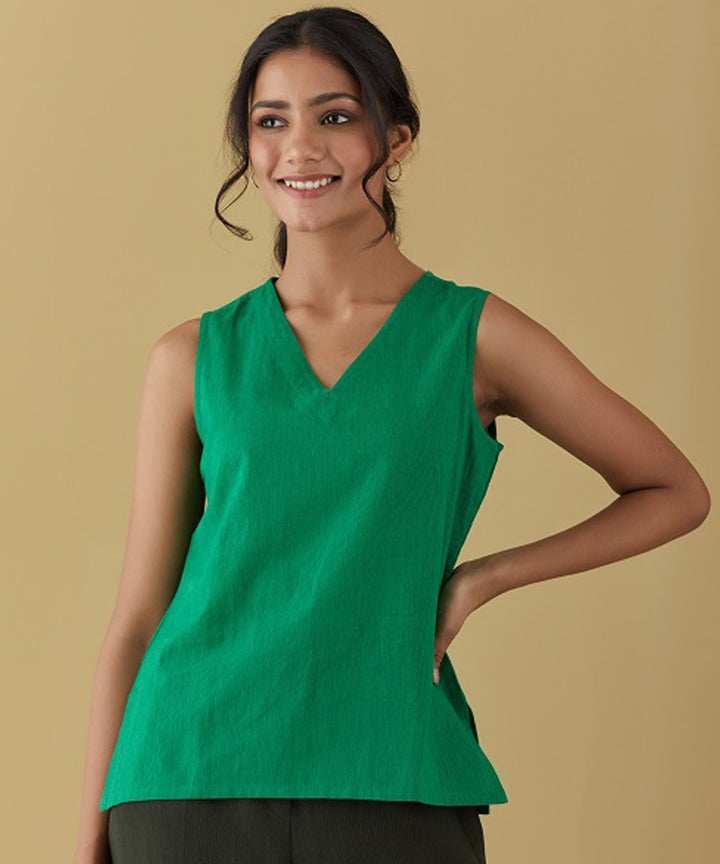 Rangsutra rene sleeveless fitted top with v neckline and slit sides