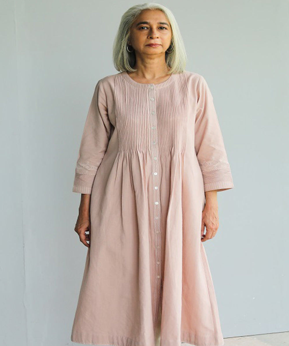 Rangsutra nilofer pink handwoven kurta with pintuck details