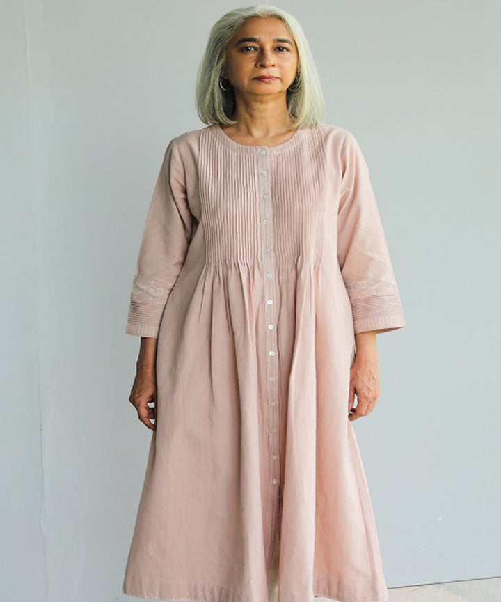 Rangsutra nilofer pink handwoven kurta with pintuck details