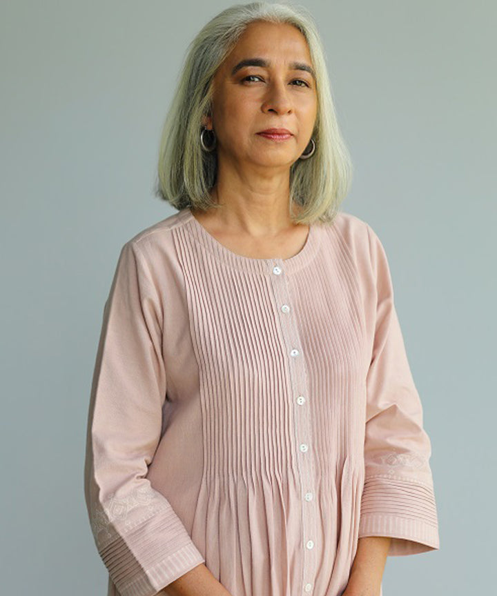 Rangsutra nilofer pink handwoven kurta with pintuck details
