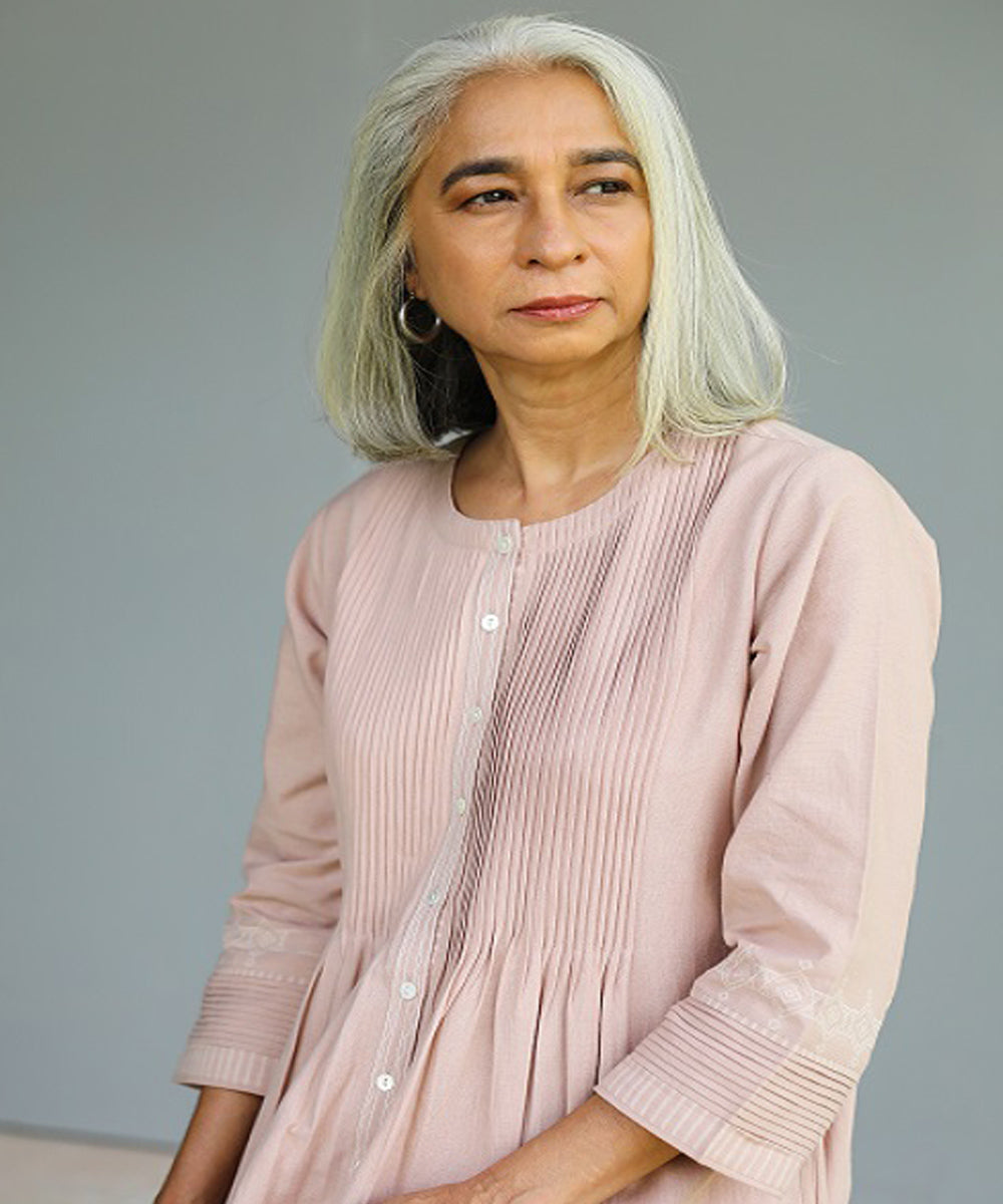 Rangsutra nilofer pink handwoven kurta with pintuck details
