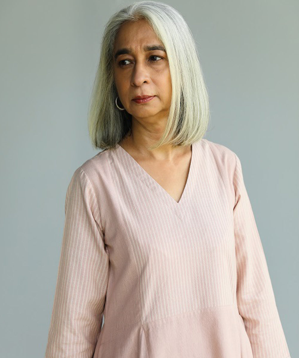 Rangsutra nilofer pink handwoven kurta with stripes