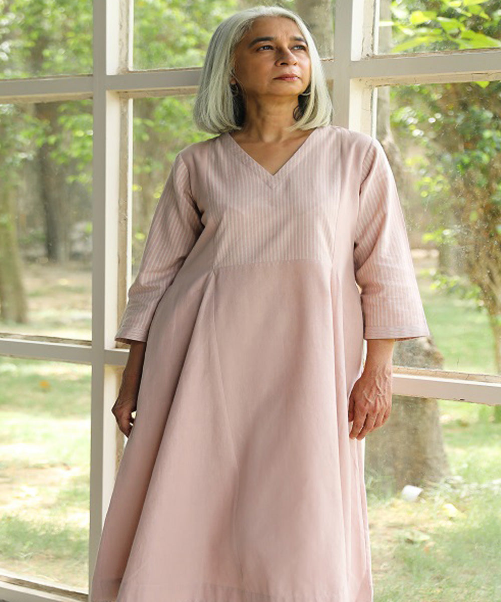 Rangsutra nilofer pink handwoven kurta with stripes