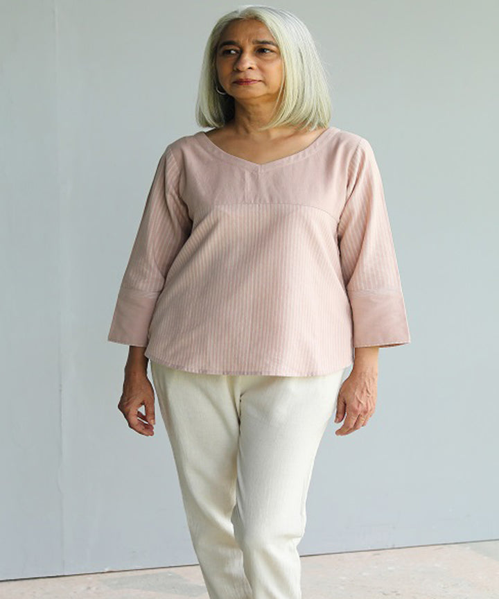 Rangsutra nilofer pink handwoven three quarter sleeve top