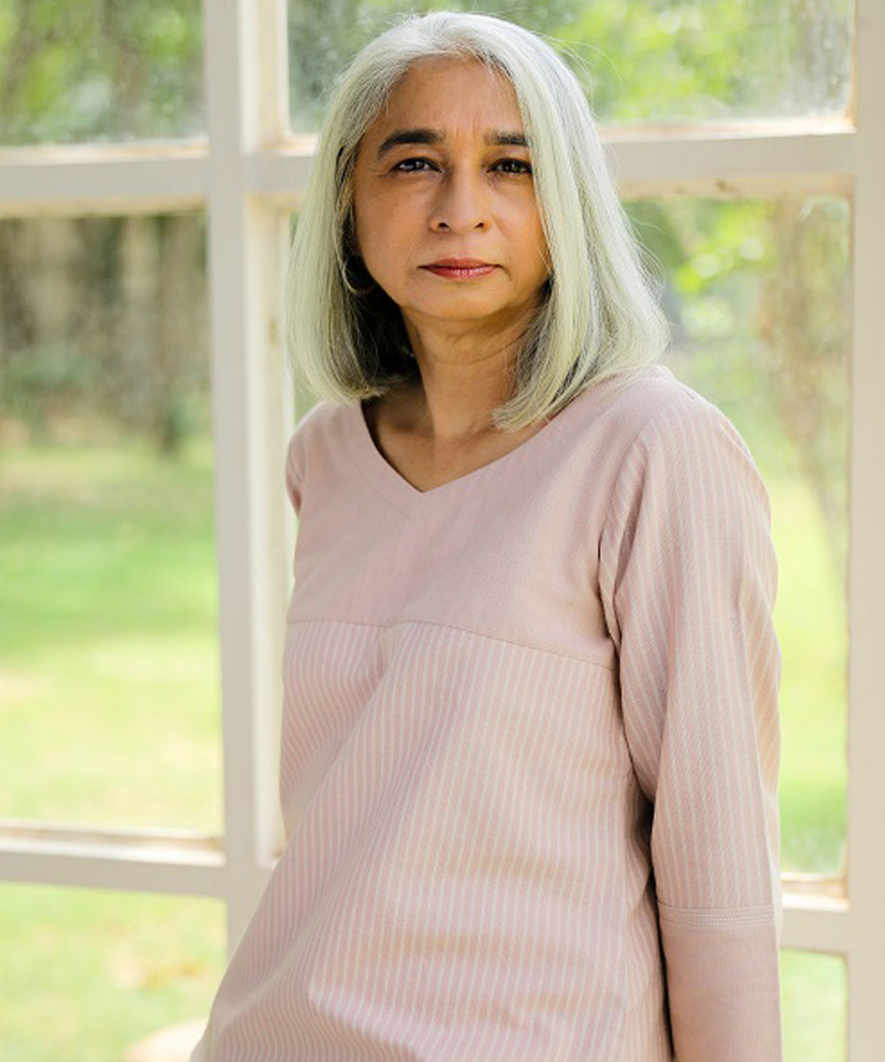 Rangsutra nilofer pink handwoven three quarter sleeve top