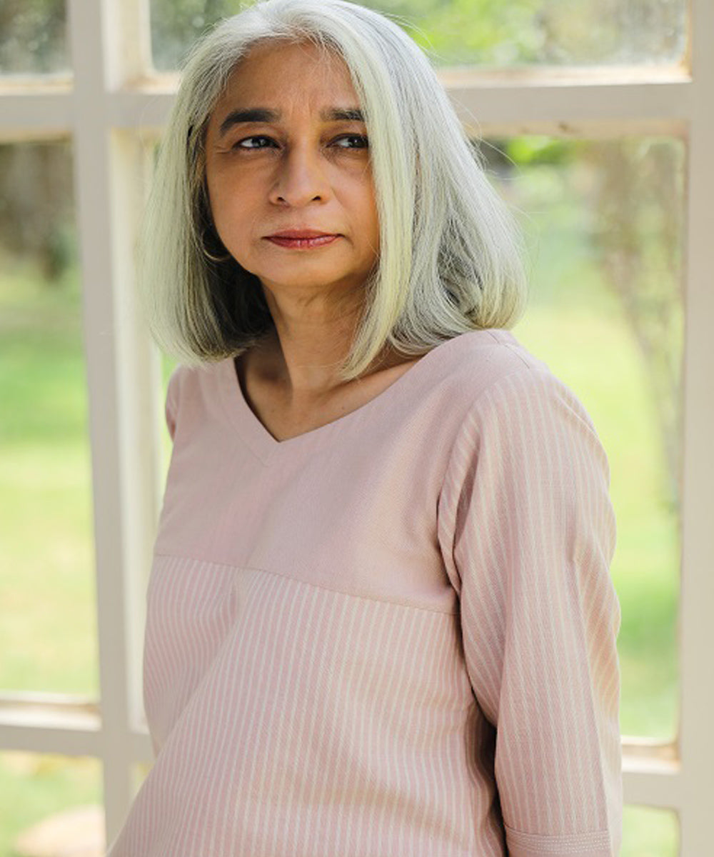 Rangsutra nilofer pink handwoven three quarter sleeve top