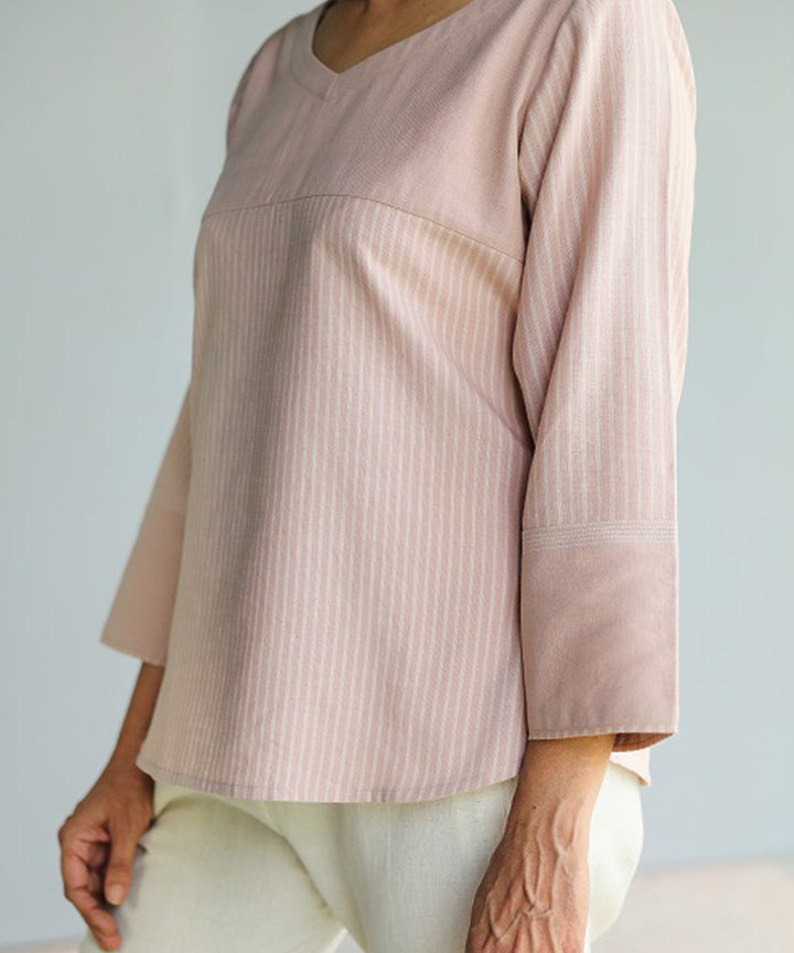 Rangsutra nilofer pink handwoven three quarter sleeve top