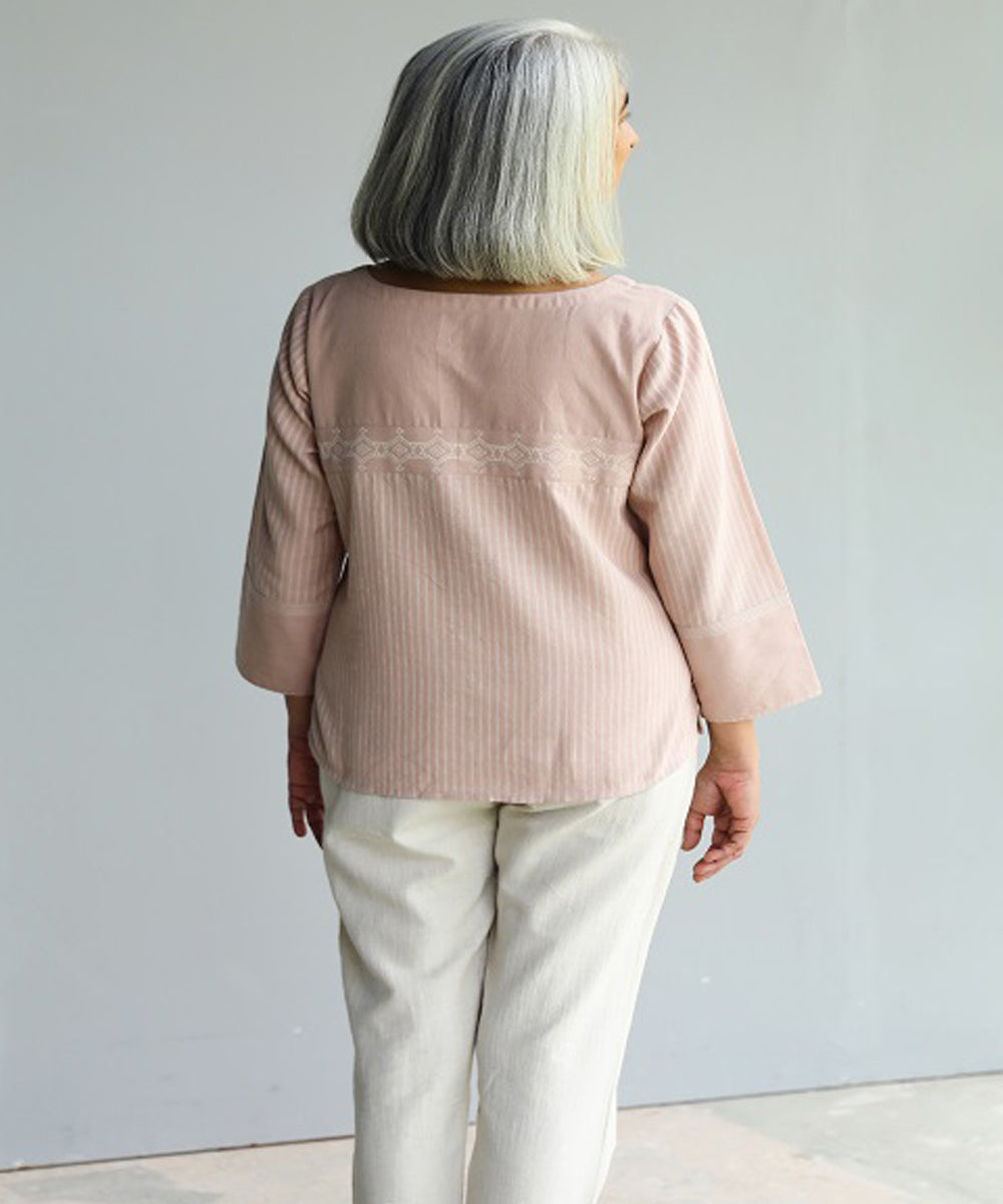 Rangsutra nilofer pink handwoven three quarter sleeve top