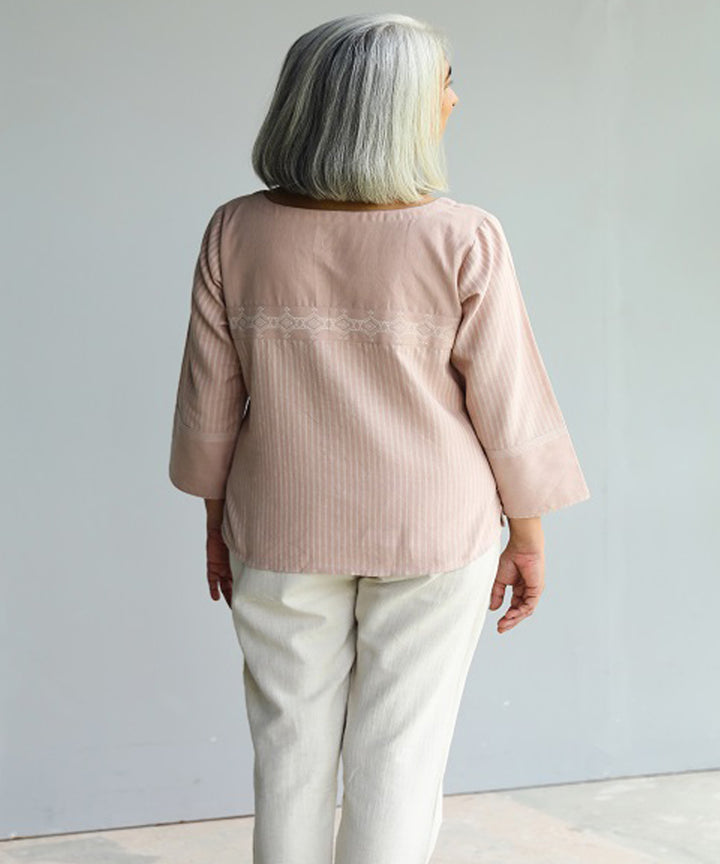 Rangsutra nilofer pink handwoven three quarter sleeve top