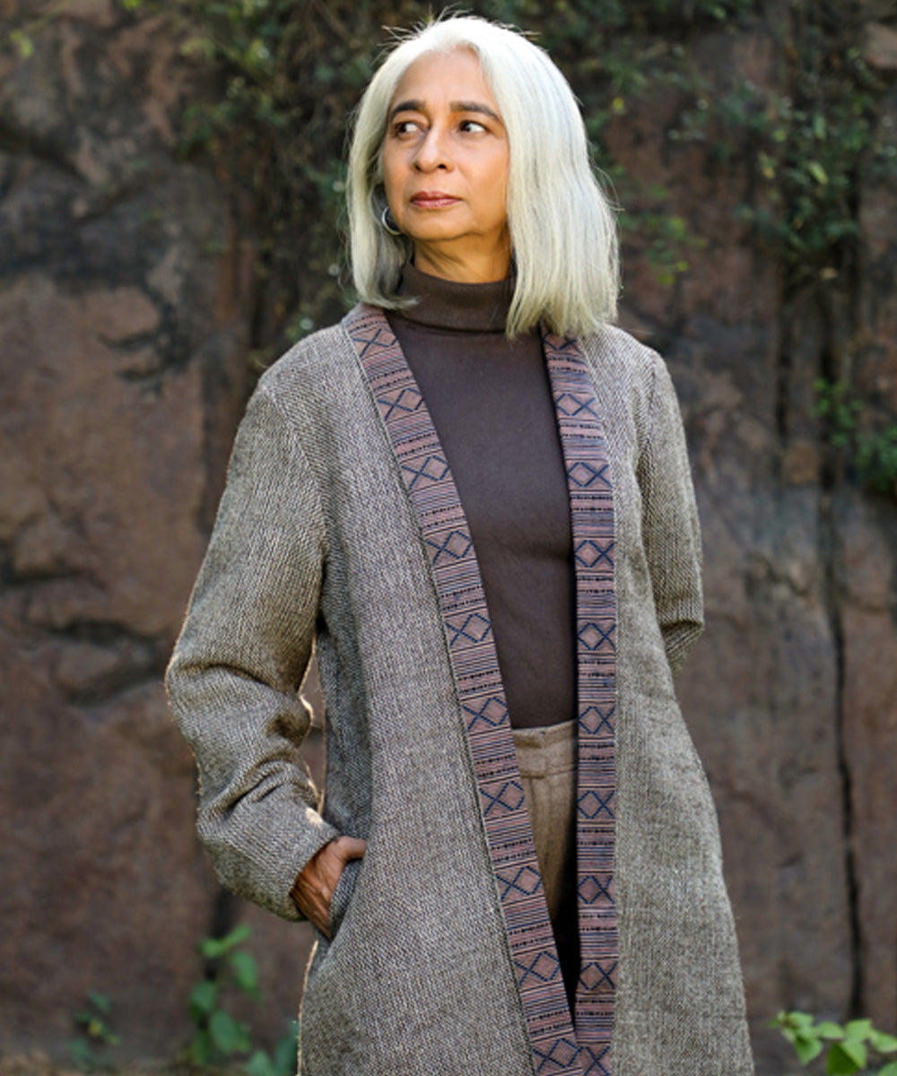 Rangsutra raika brown desi/native wool long jacket