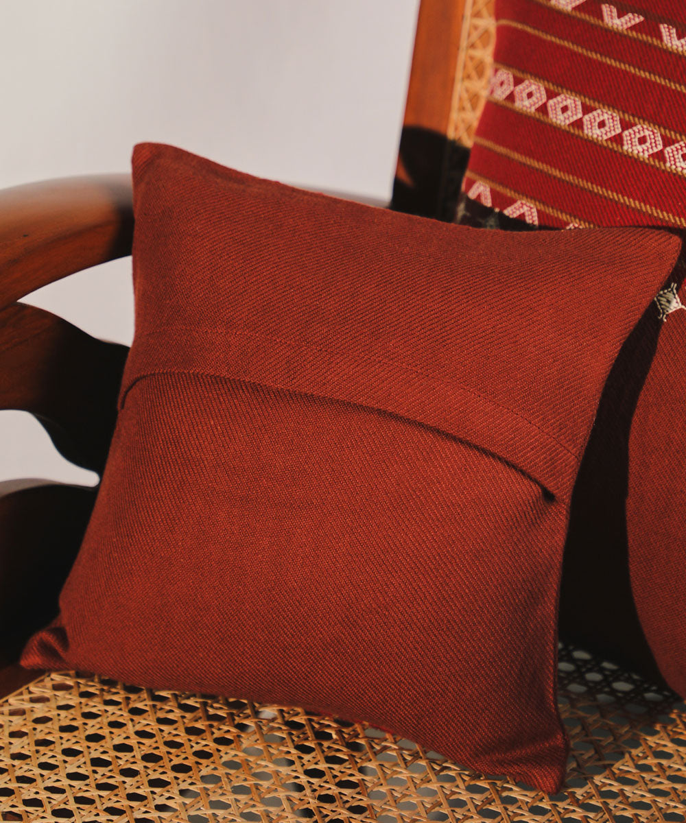 Brown handwoven extra weft cotton cushion cover
