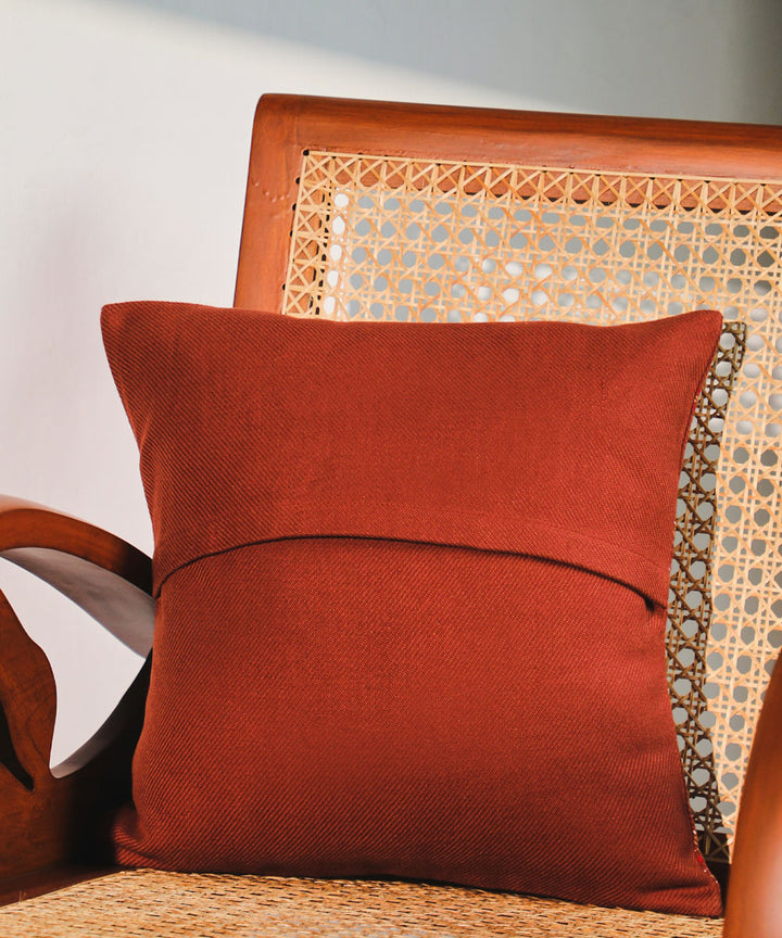 Brown hand woven extra weft cotton cushion cover