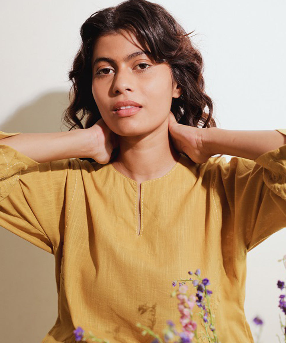 Rangsutra zeinab applique mustard classic kalidar kurta