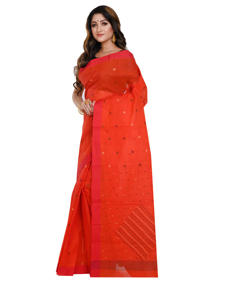 Red floral cotton handloom saree