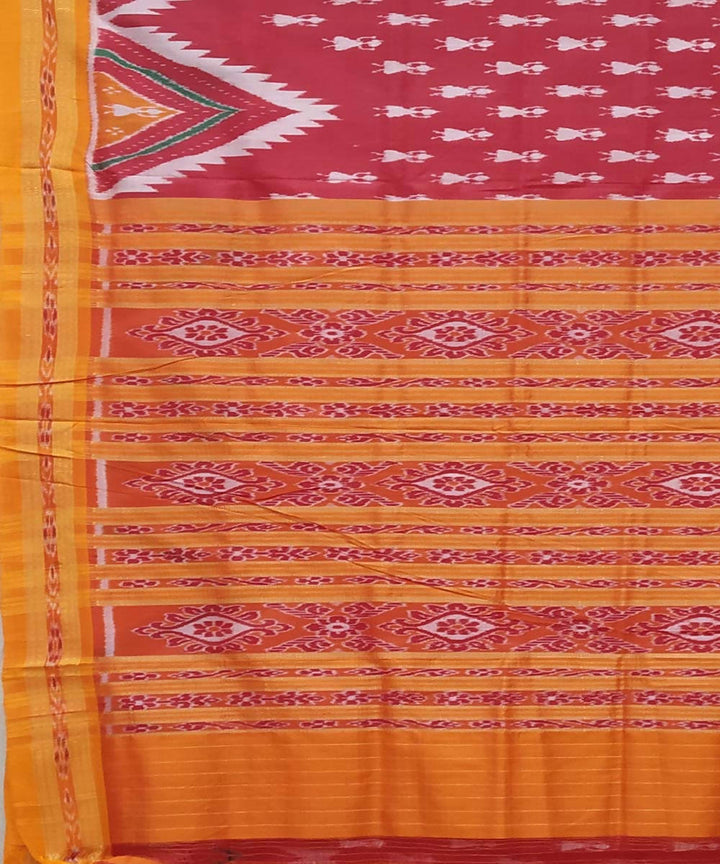 Amaranth red and mustard handwoven silk khandua saree