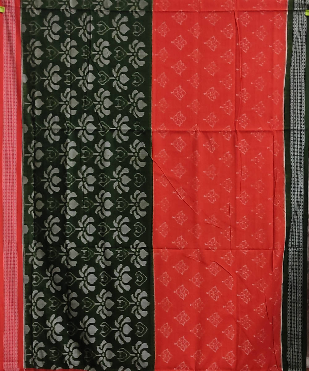 Red dark green cotton handwoven sambalpuri saree