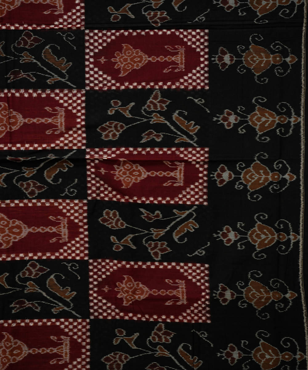 Burgundy black handloom cotton sambalpuri saree