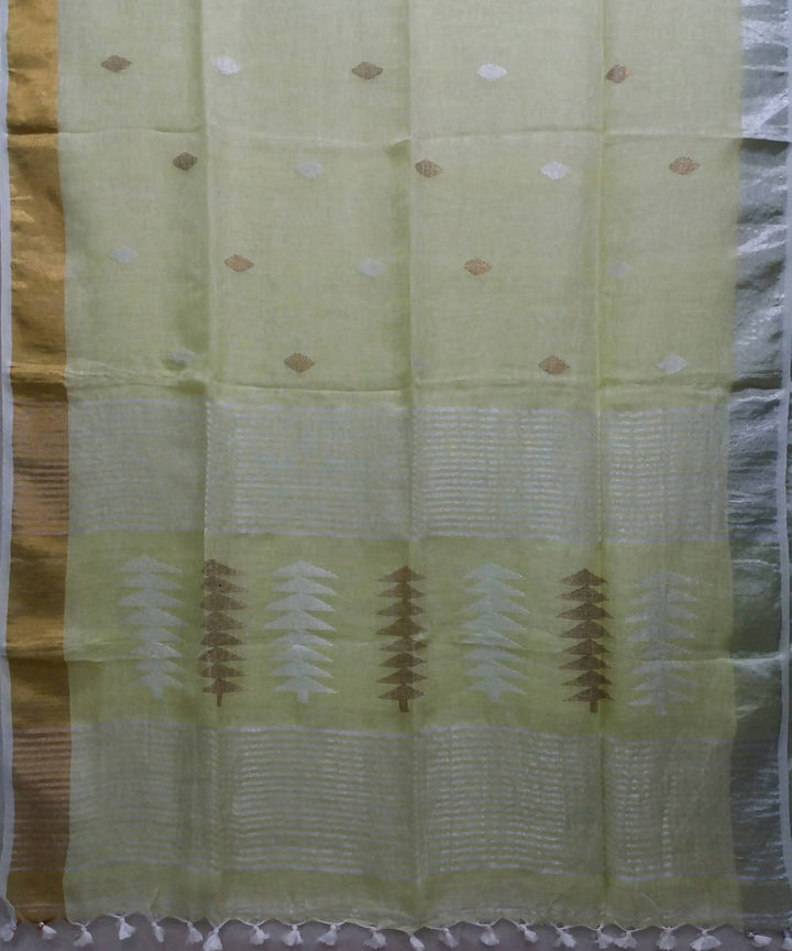 pastel yellow handwoven Linen jamdani Saree
