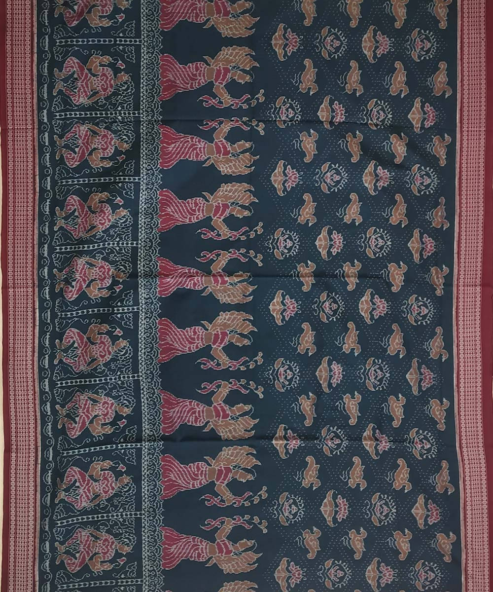 Black maroon handloom cotton ikat sambalpuri saree