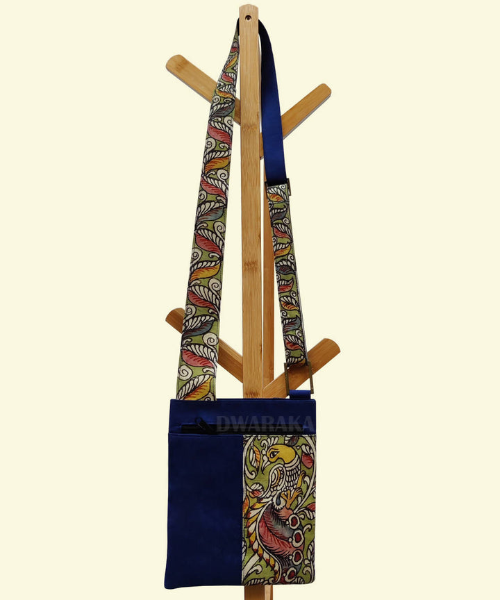 Blue with hand painted kalamkari ghicha silk sling bag