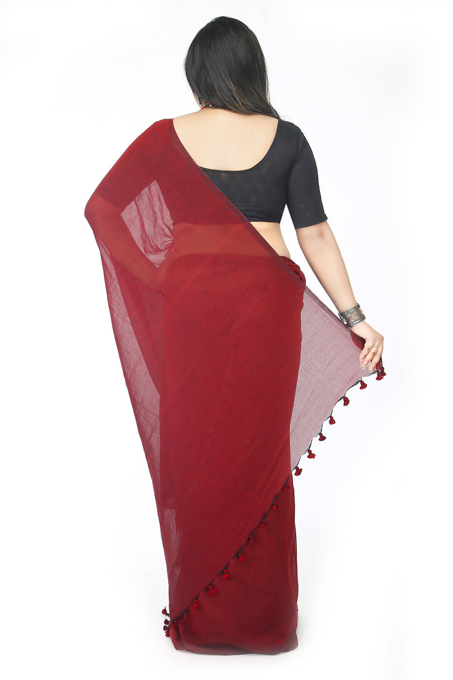 Handloom bengal red maroon soft cotton saree