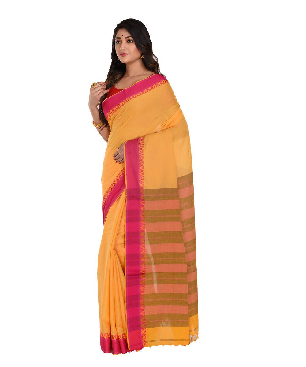 Yellow bengal handwoven cotton saree