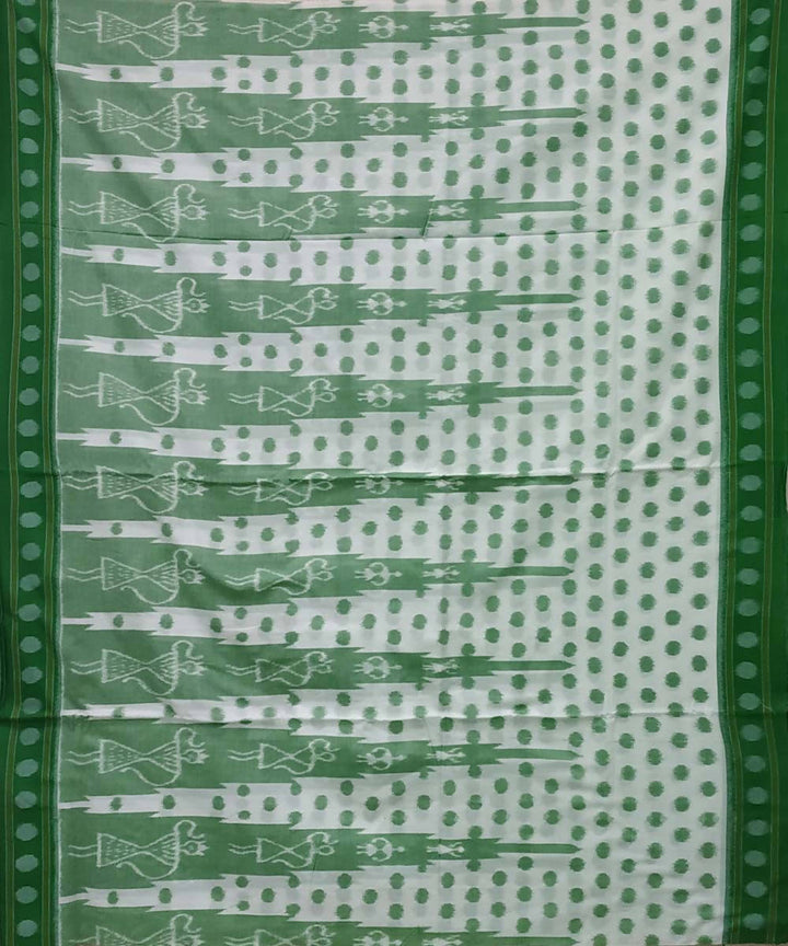 Off white green handwoven cotton ikat nuapatna saree