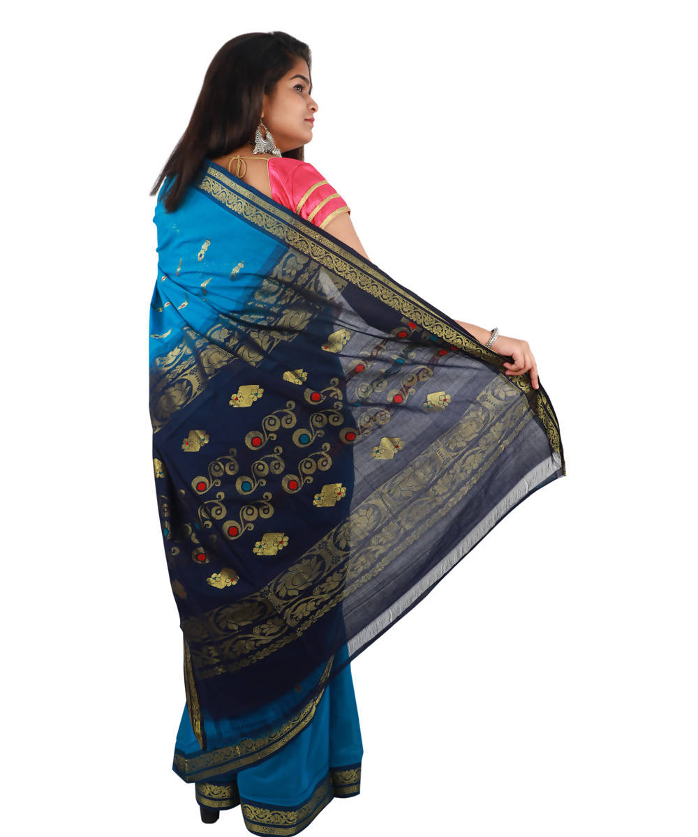 Blue bandar handloom cotton saree