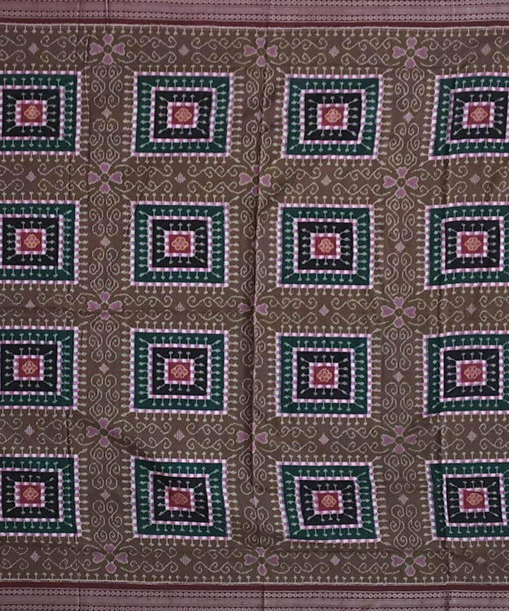 Brown handwoven cotton ikat sambalpuri saree