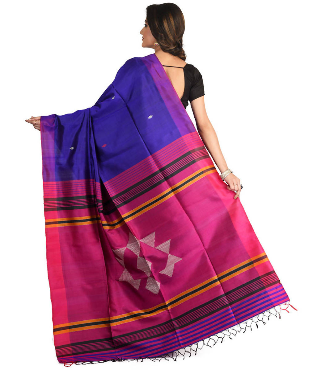 Resham shilpi exclusive blue bengal silk saree with handwoven design
