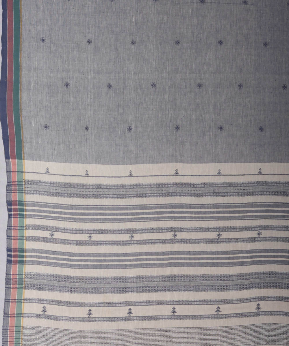 Pale blue handwoven kutchi weave kala cotton saree