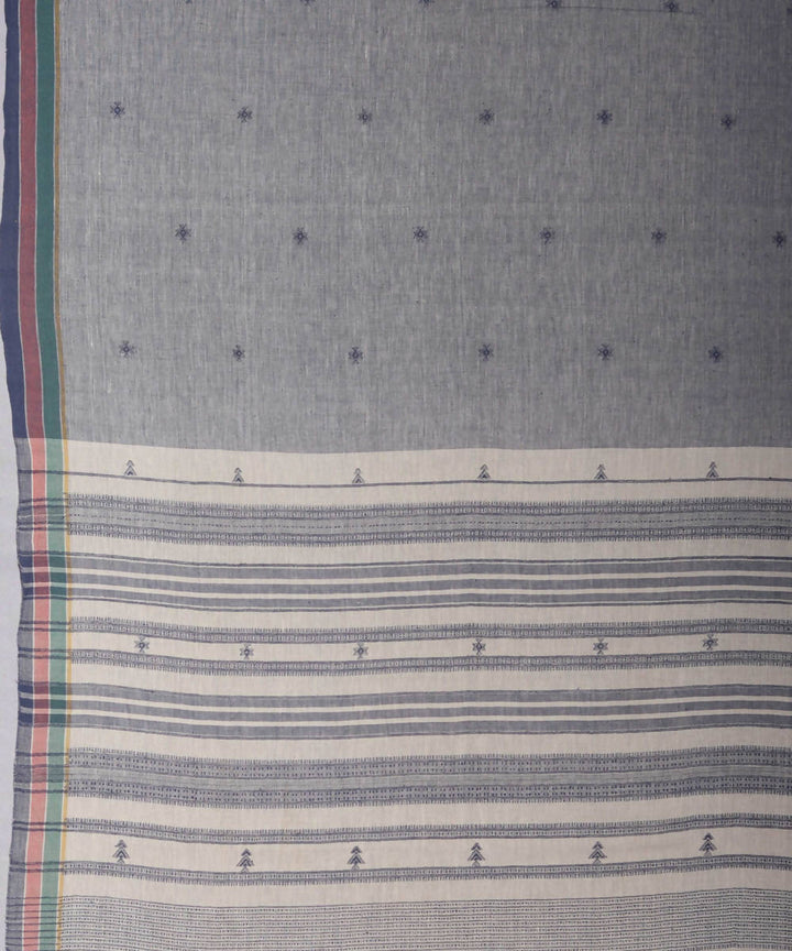 Pale blue handwoven kutchi weave kala cotton saree