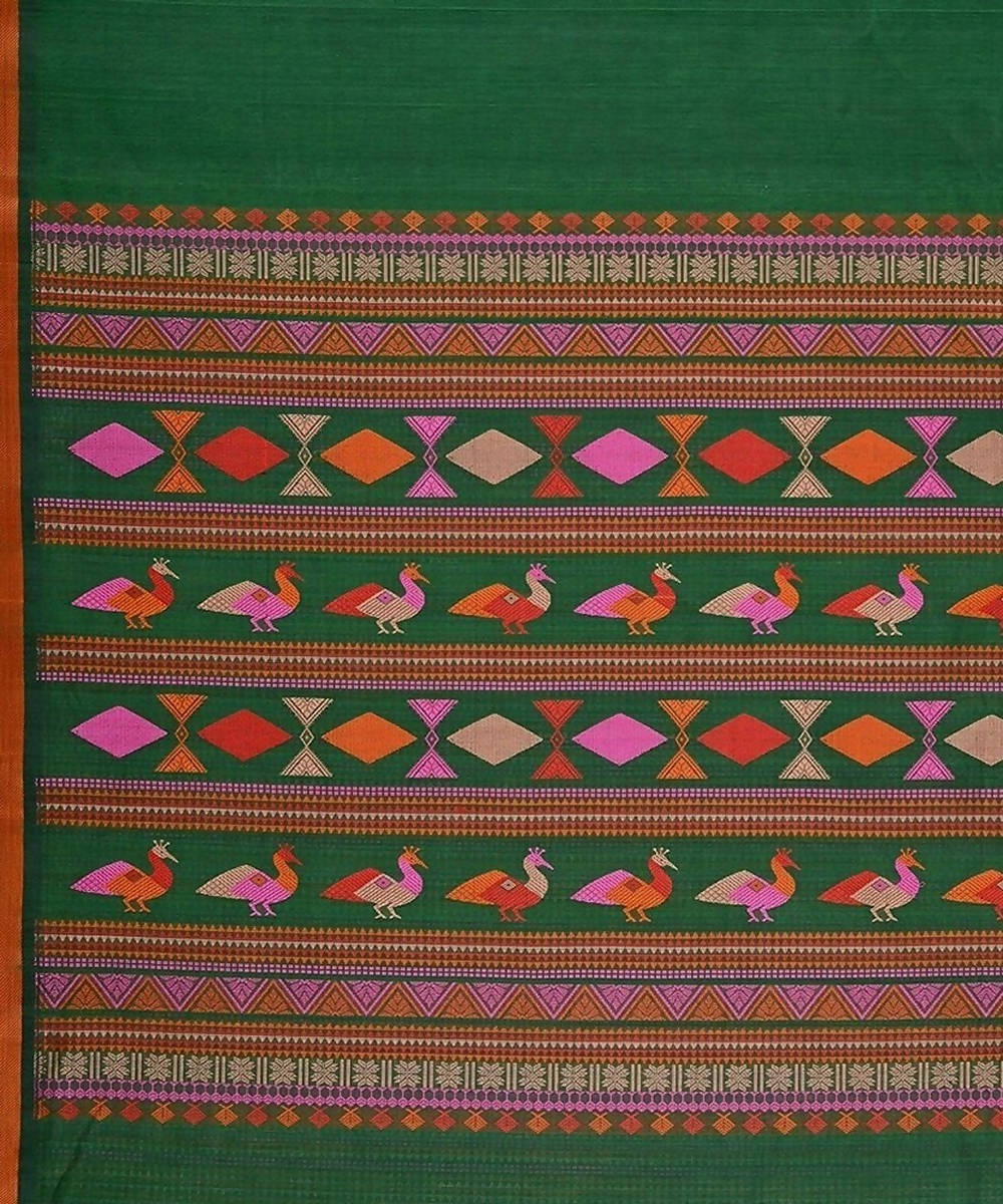 Dark green handloom kanchi cotton saree