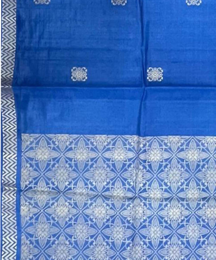 Cobalt blue handwoven tussar silk saree with all over buta