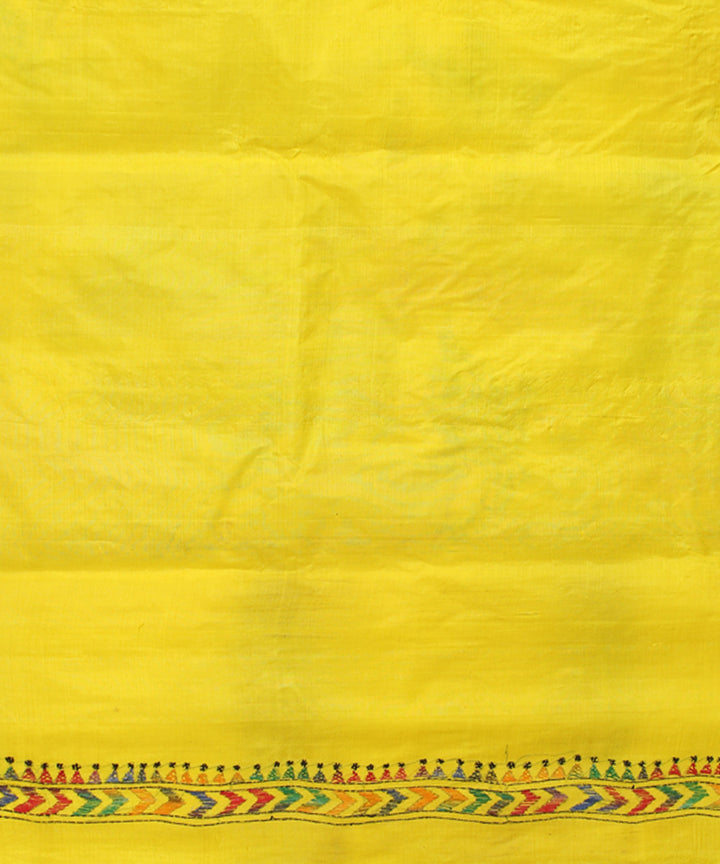 Yellow tussar silk hand embroidery kantha stitch saree