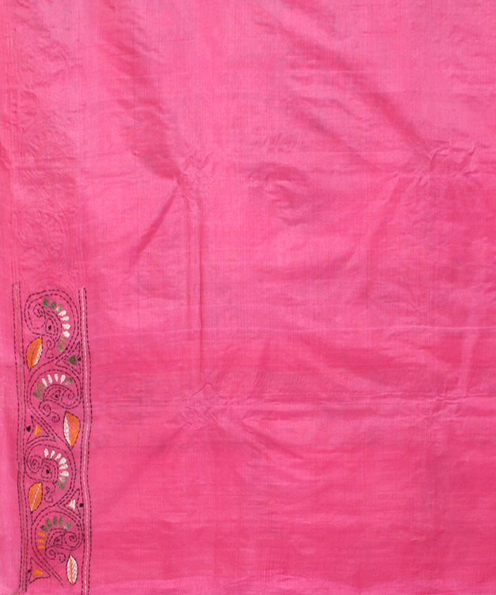 French rose tussar silk hand embroidery kantha stitch saree