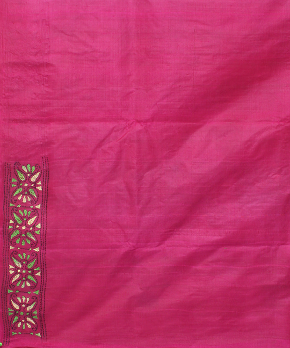 Amaranth purple tussar silk hand embroidery kantha stitch saree