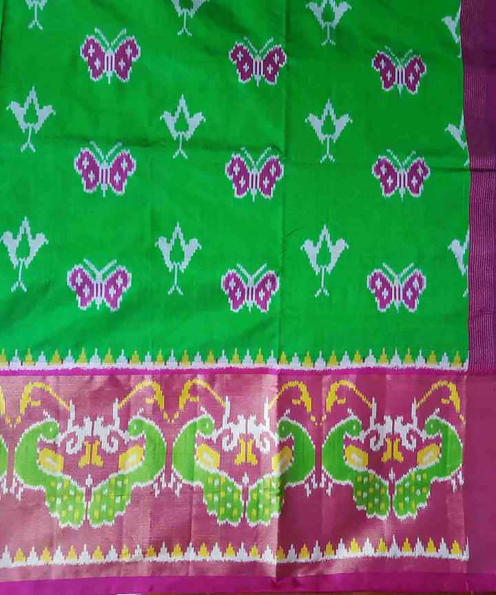 Green with pink purple handwoven ikkat silk pochampally saree