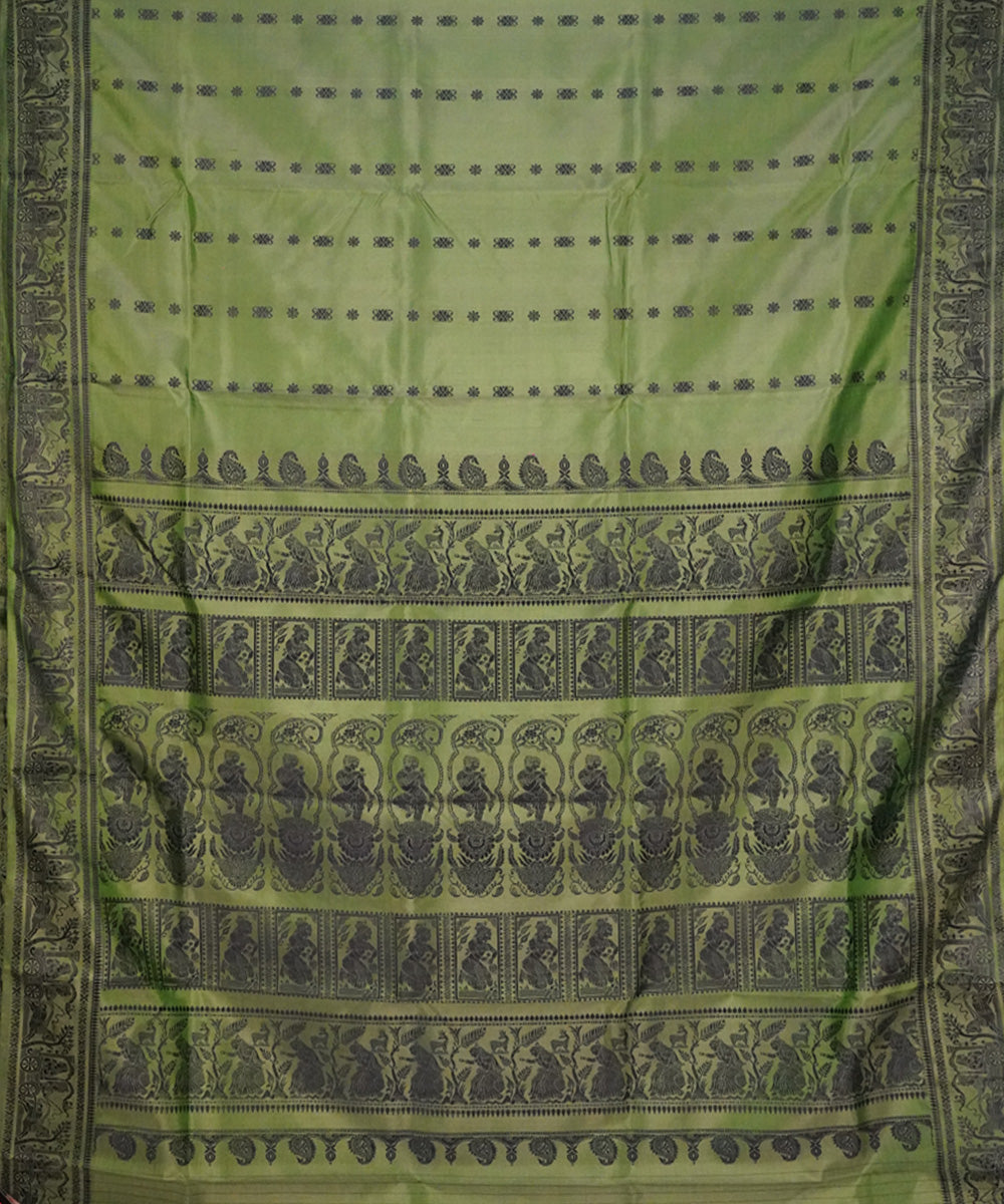 Green blue handwoven silk baluchari saree