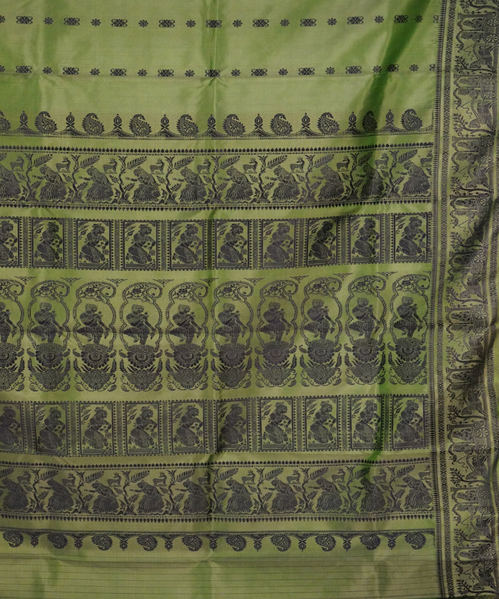 Green blue handwoven silk baluchari saree