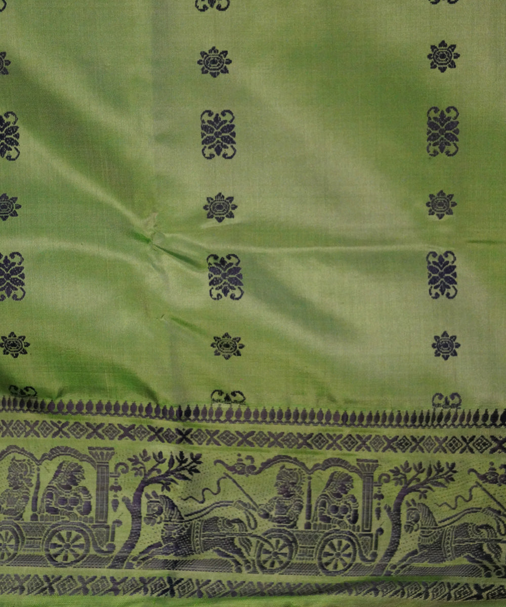 Green blue handwoven silk baluchari saree