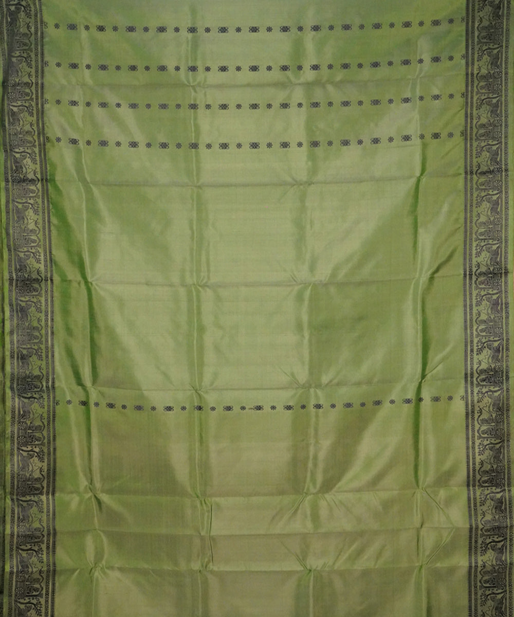 Green blue handwoven silk baluchari saree