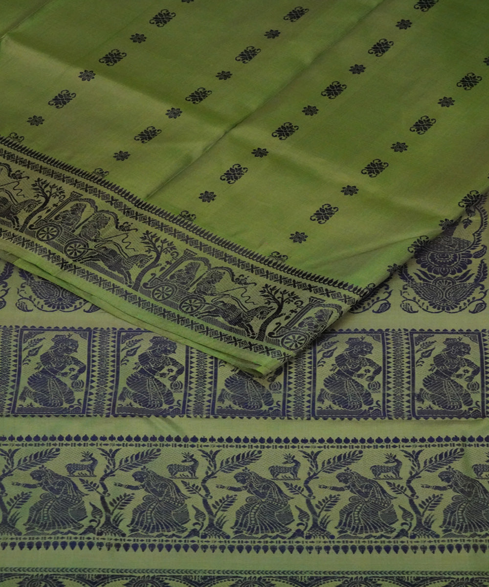 Green blue handwoven silk baluchari saree