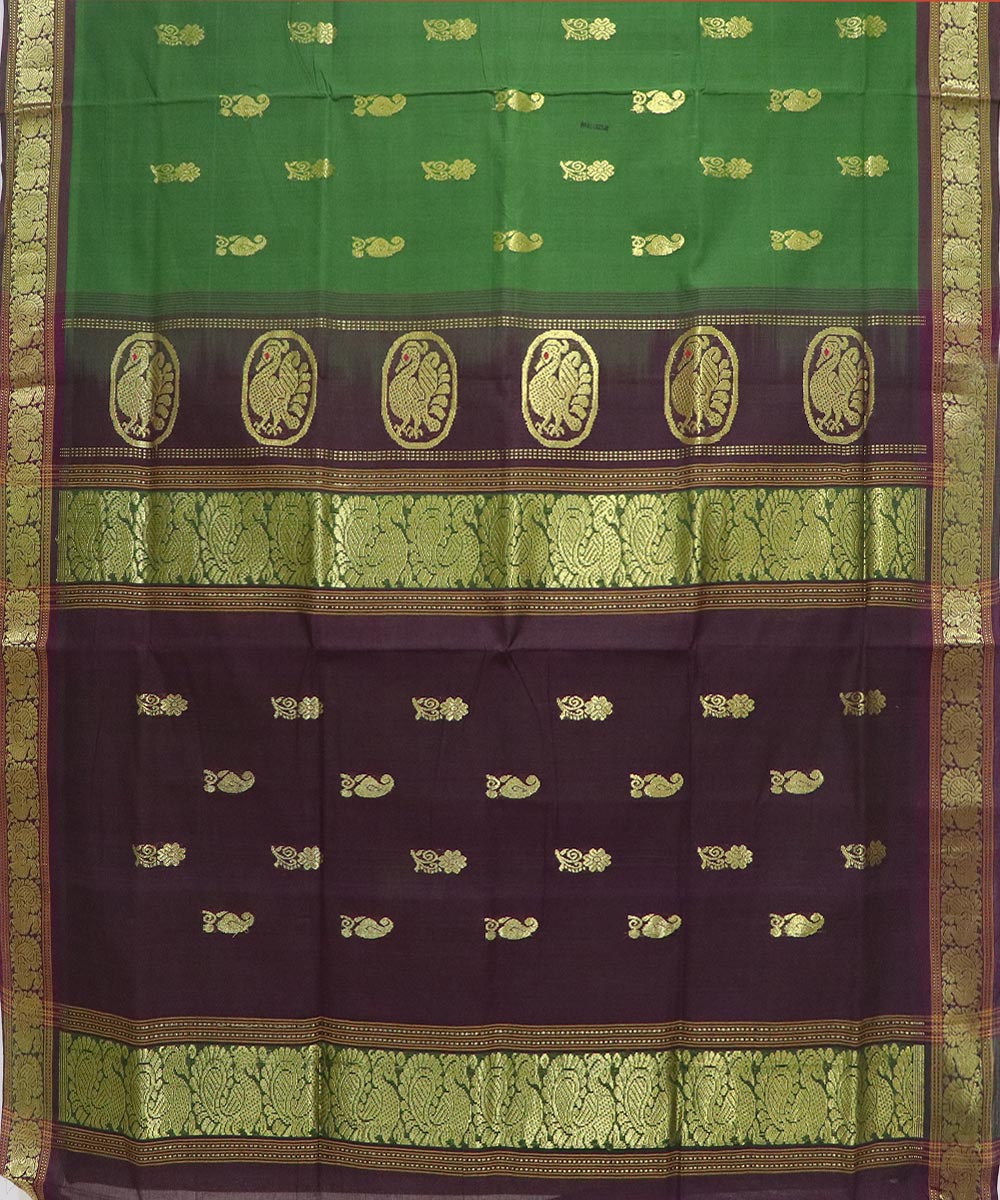 Green handwoven cotton bandar saree