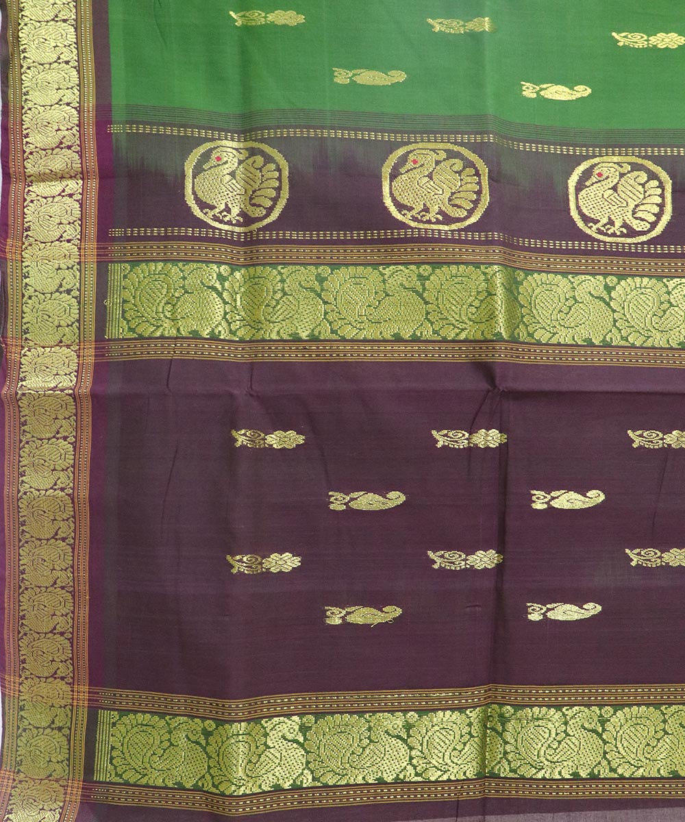 Green handwoven cotton bandar saree