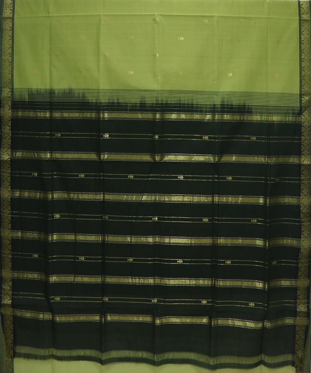 Pale green handloom cotton bandar saree